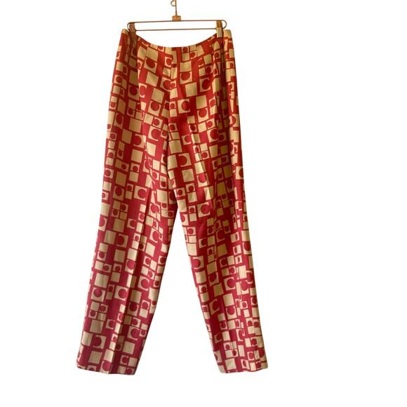 Talbots Pants - Vintage Talbots red and tan 100%‎ silk pants geometric print size 10